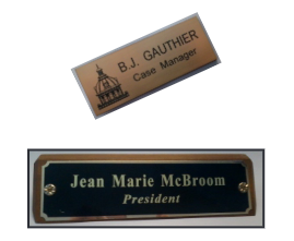 A name tag is shown with the name of a person.