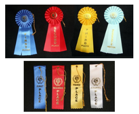 A group of six ribbons with different colors.