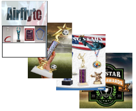 A series of pictures showing various awards and trophies.